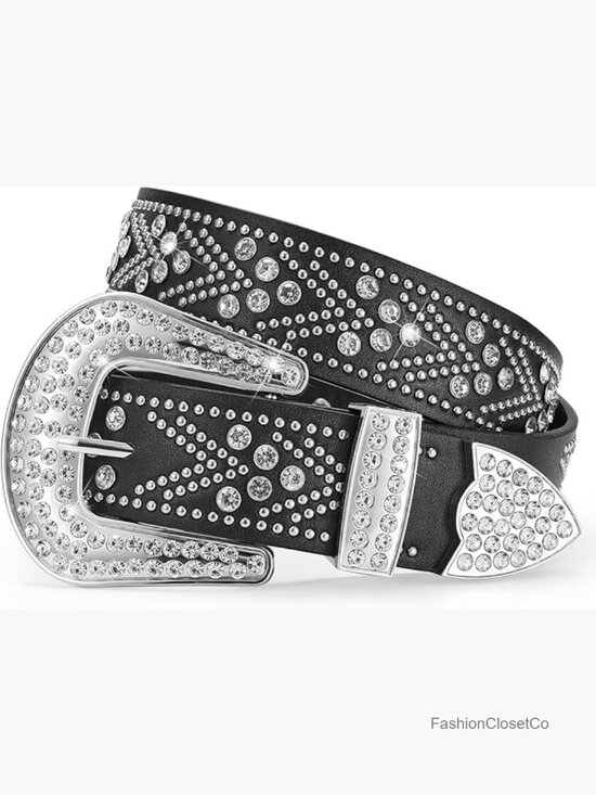 Faux Leather Rhinestone Studded Western Cowboy Cowgirl Belt with Detachable main image 5